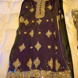 Royal purple Pakistani chiffon formal dress